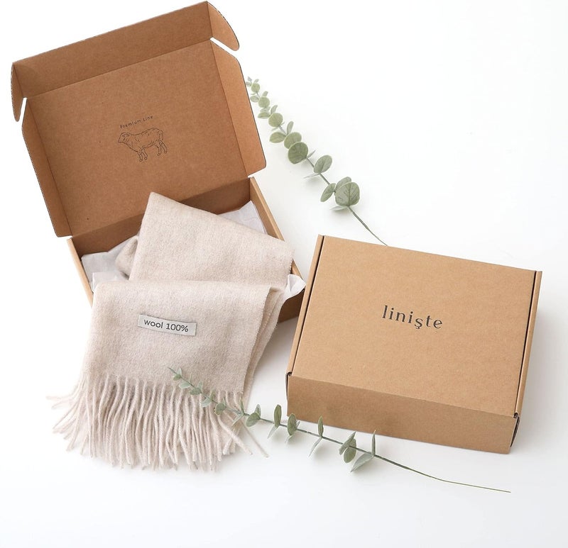 linişte 100% Wool Scarf - Men and Women Winter Warm Soft Luxurious Solid Colors Gift Box - Image 2